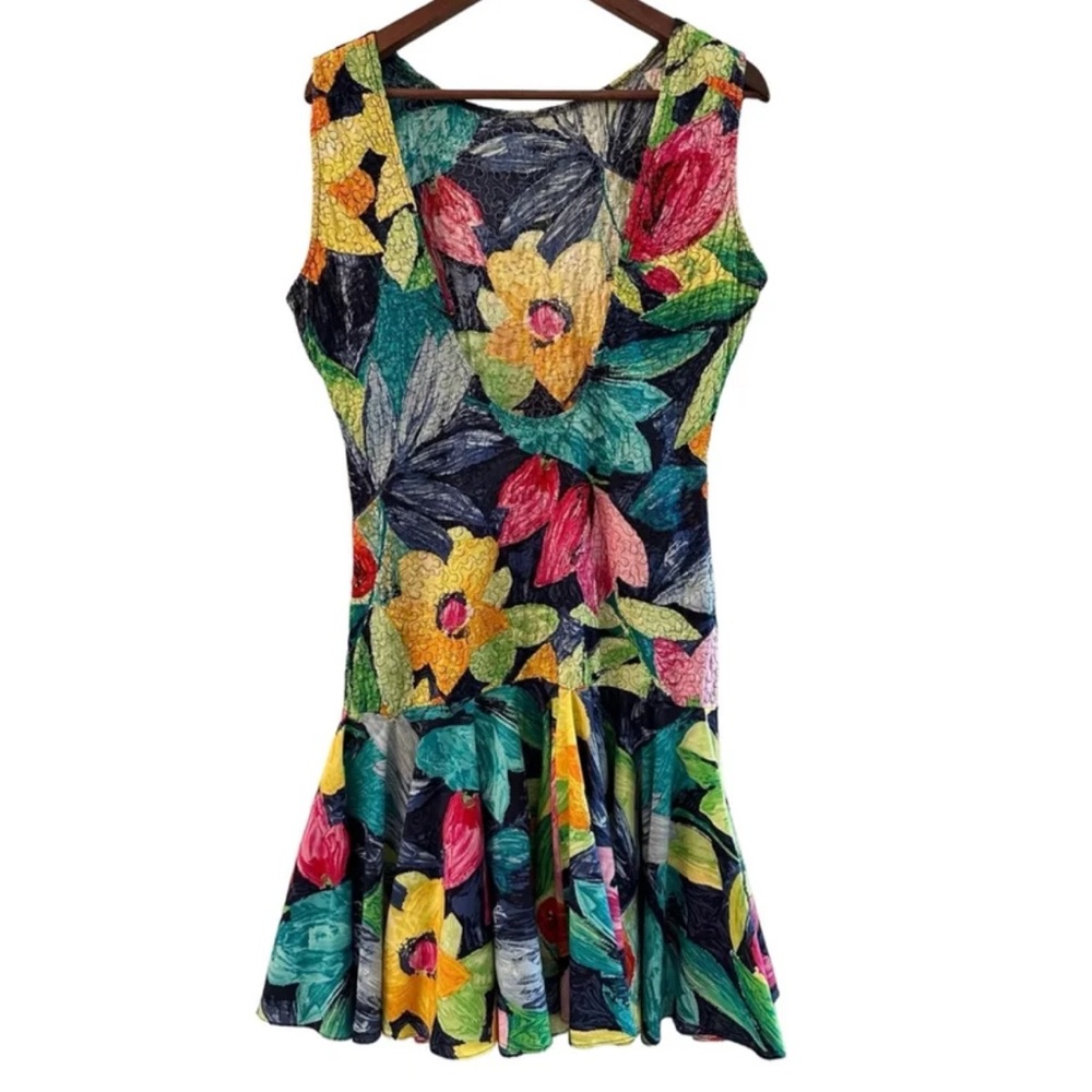 Vintage Cathy Hardwick Colorful Tripical 80s Novelty Print Sleeveless size 6 - Picture 3 of 11